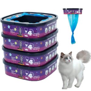 4 Pack Cat Litter Refills Bags Jumbo 28FT Cartridge Enhanced Odor Control Compatible with Cat Litter Genie Refills Standard, Plus, Style and XL Plus Pails (NOT Compatible with XL)